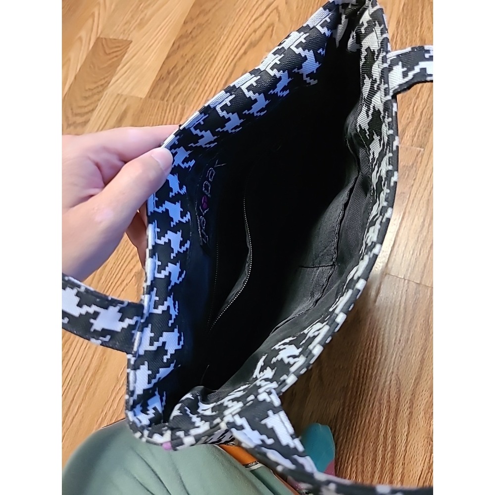 YAK PAK Tote Bag Purse In Canvas Houndstooth Pattern Black & White Size LARGE - Picture 6 of 8